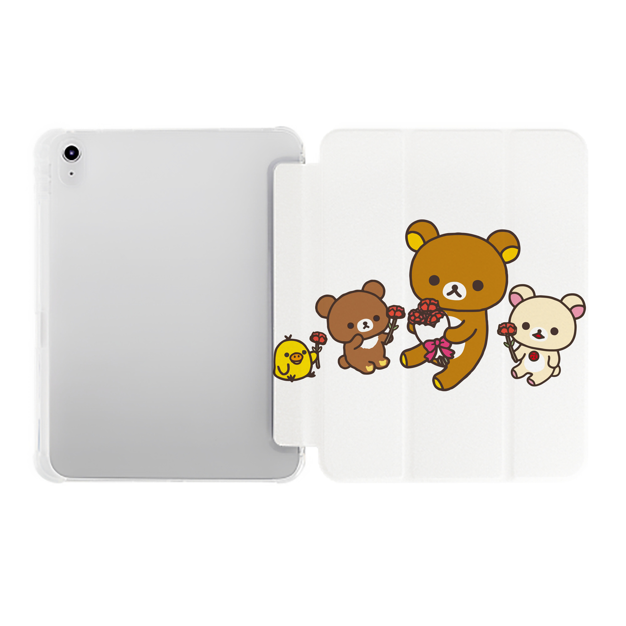 （画像用） リラックマ リラックマ キイロイトリ Rilakkuma Korilakkuma Kiiroitori IPad ケース ペン収納付き 三つ折りスタンド PUレザー×シリコン 対応機種9.5/10.5/10.9インチ